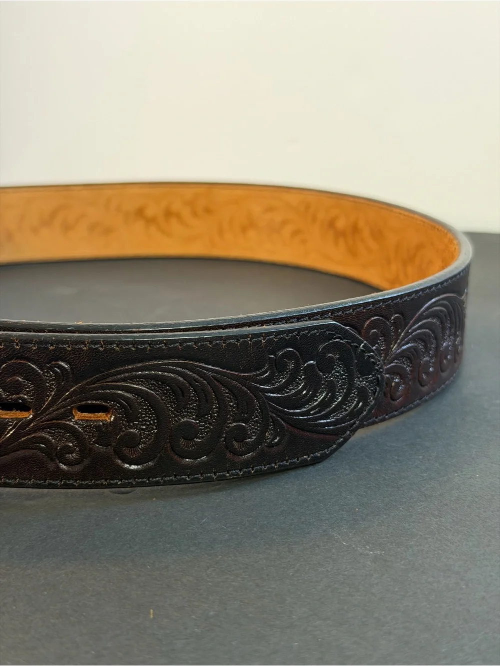 Justin USA Top Grain Cowhide Tooled Leather Belt Texas Seal Buckle Sz 34